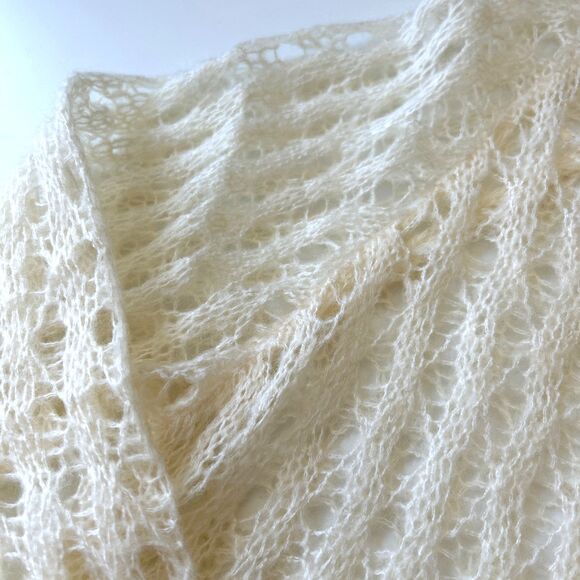 Elle Grey Womens Angora Crochet V Neck Cardigan Cream Boho Cottagecore NWT - Picture 14 of 15